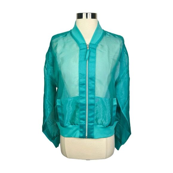 GSTQ Sheer Bomber Jacket - Size Medium - Peacock - $198 Retail - Picture 2 of 8